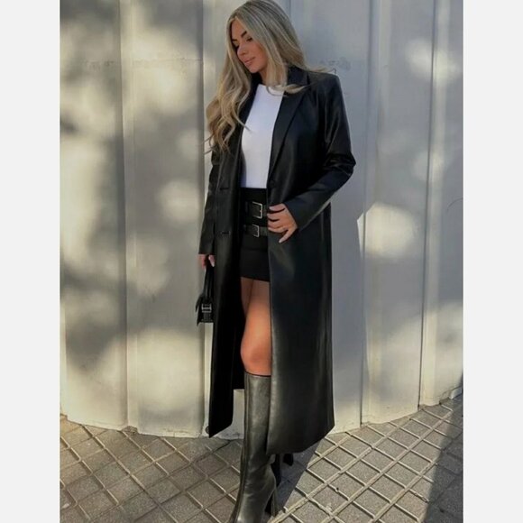 Zara Faux Leather Trench Coat - Picture 1 of 15